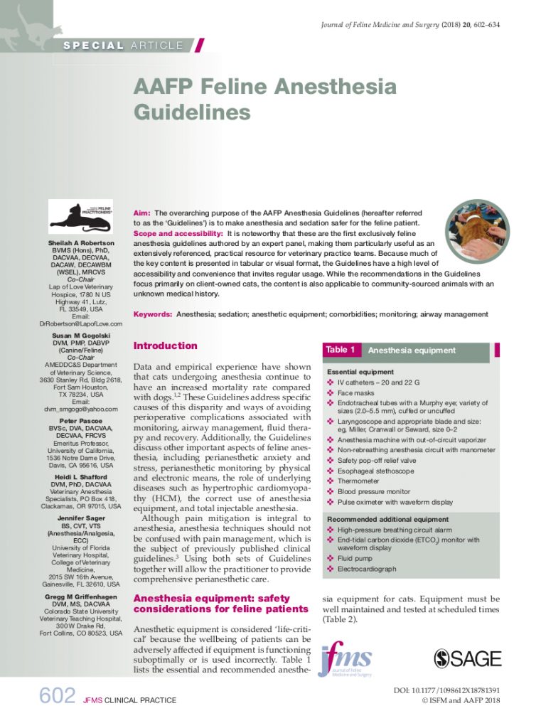 AAFP Feline Anesthesia Guidelines Published - Docsinnovent